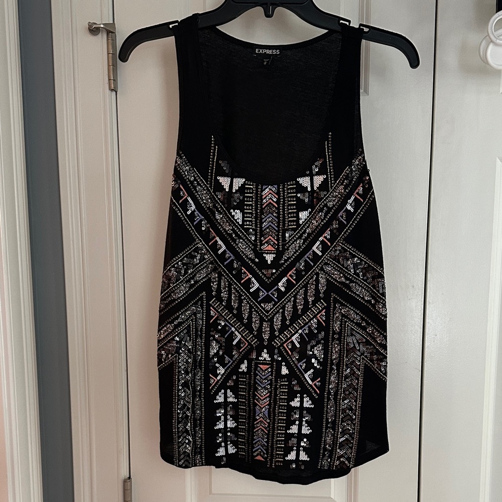 Express Black Tank with Geometric Design